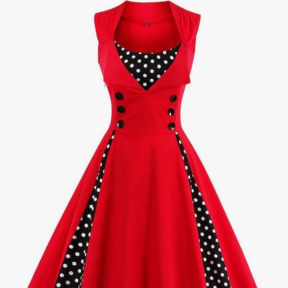 Disney Bound Rockabilly Red Polka Dot Women's Dress - Picture 8 of 9